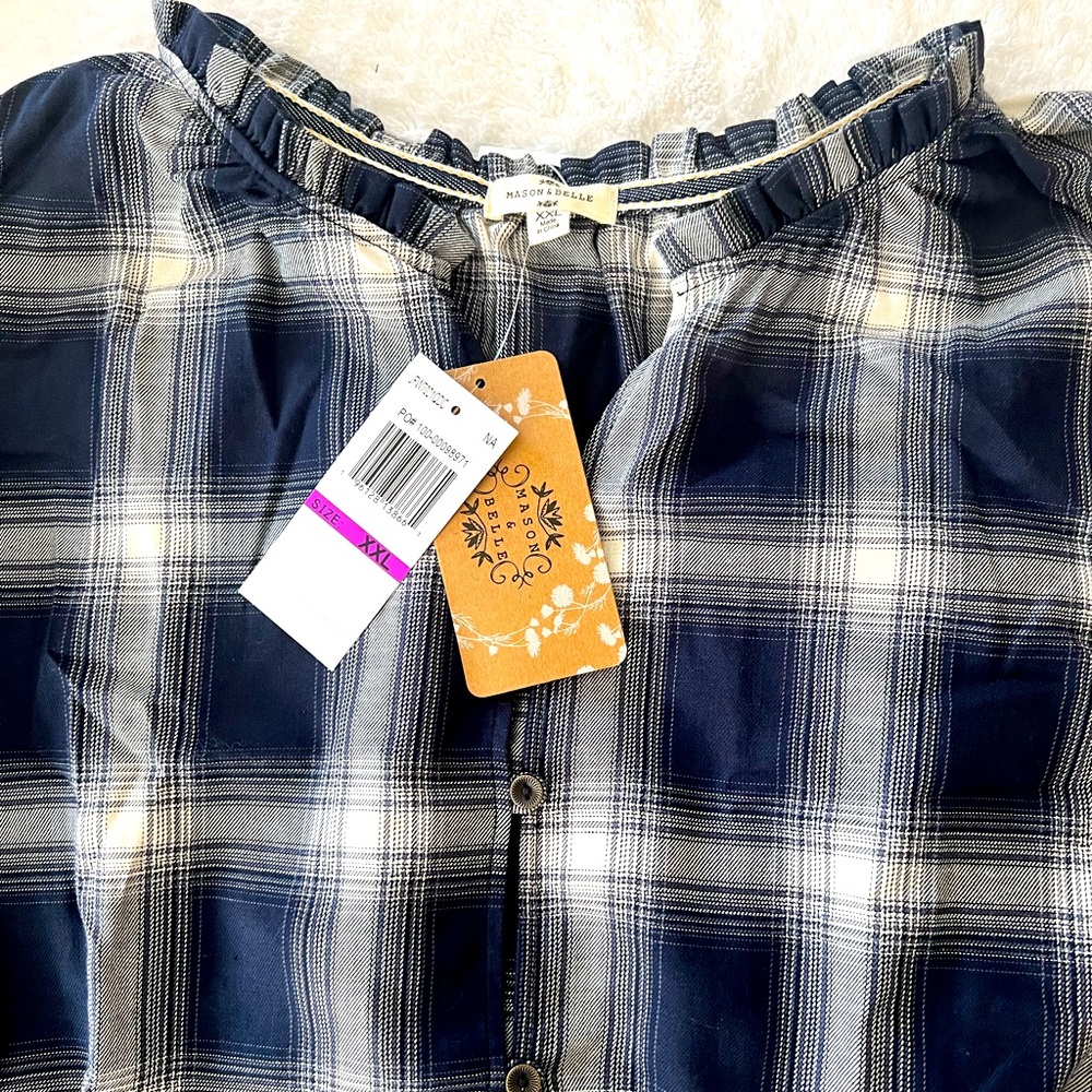 Blue white and black NWT blouse by Mason and Belle